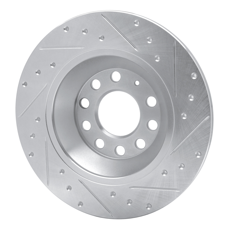 Audi A6 Quattro Brake Rotor (1) - Rear Left - R1 Concepts - Drilled & Slotted - Silver - `05-`11